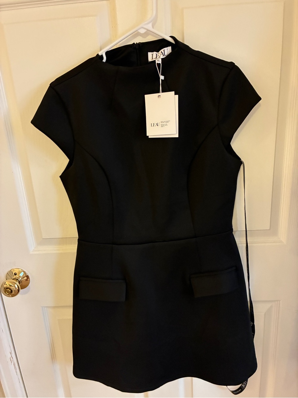L'EAU Black Cap-Sleeve Mini Dress